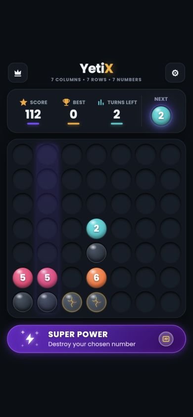 YetiX mid-game board with colorful numbered balls